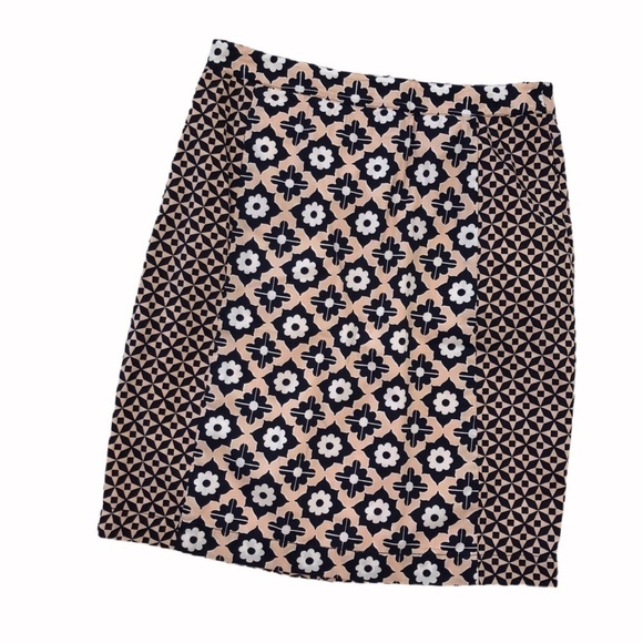 Boden peach navy mod floral contrasting print pencil skirt pockets 6L 6 long - Picture 1 of 9